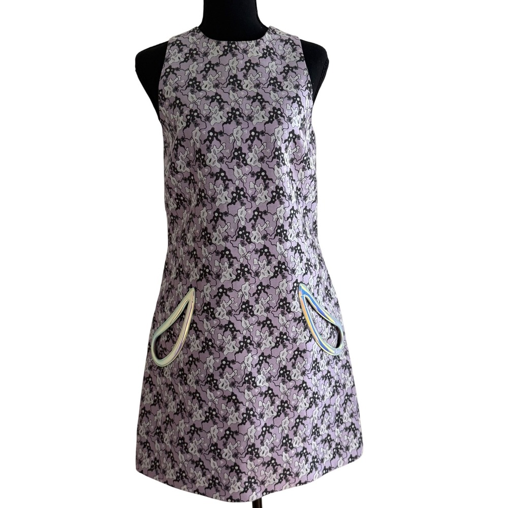Christopher Kane S/S 2014 Plasma Metallic Jacquard Petal Pocket Mini Dress US 6